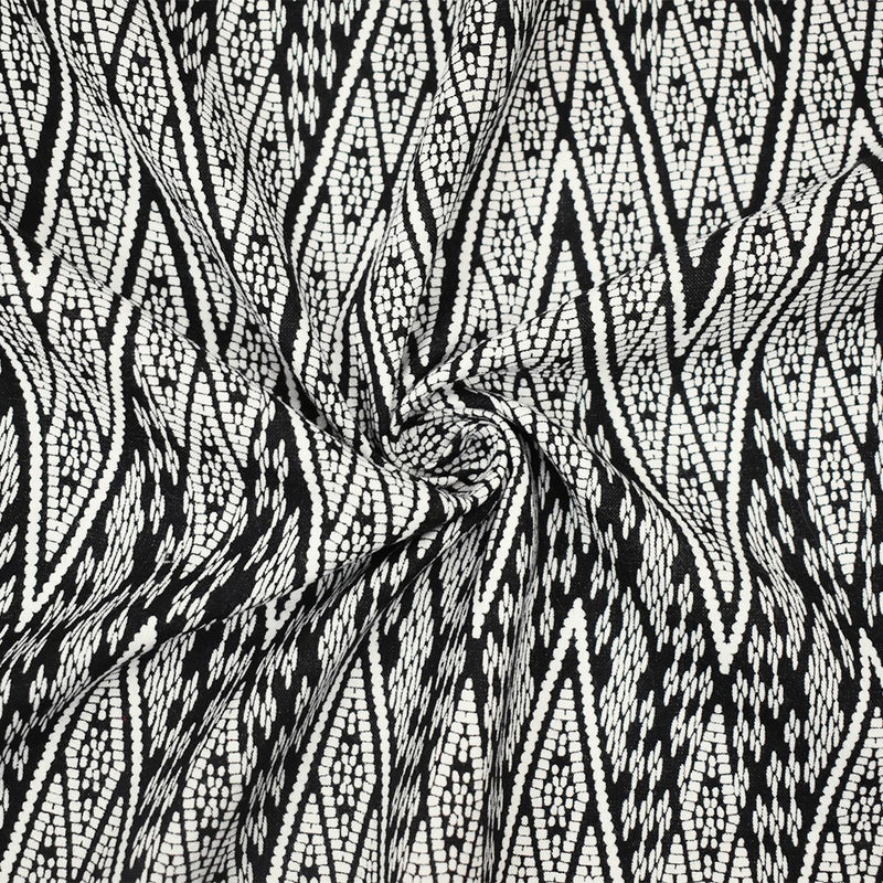 2 3/4 YD PC-Black-White Rayon Aztec Chevron Printed Challis Woven Fabric