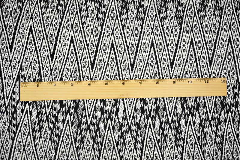 2 7/8 YD PC-Black-White Rayon Aztec Chevron Printed Challis Woven Fabric