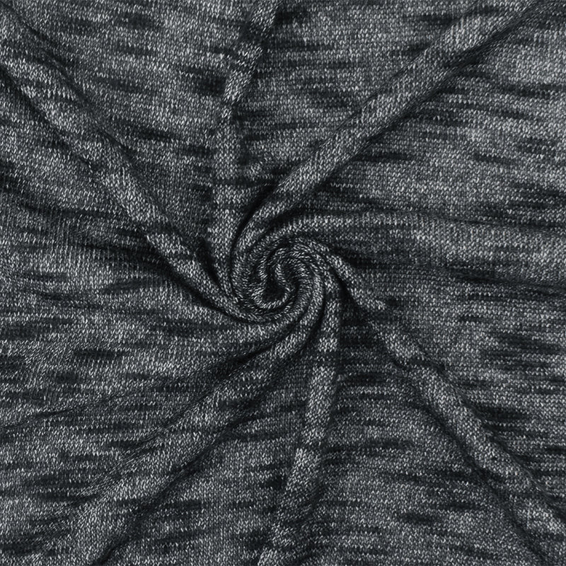 Basic Black-White Slub Stretch Poly Jersey Knit Fabric