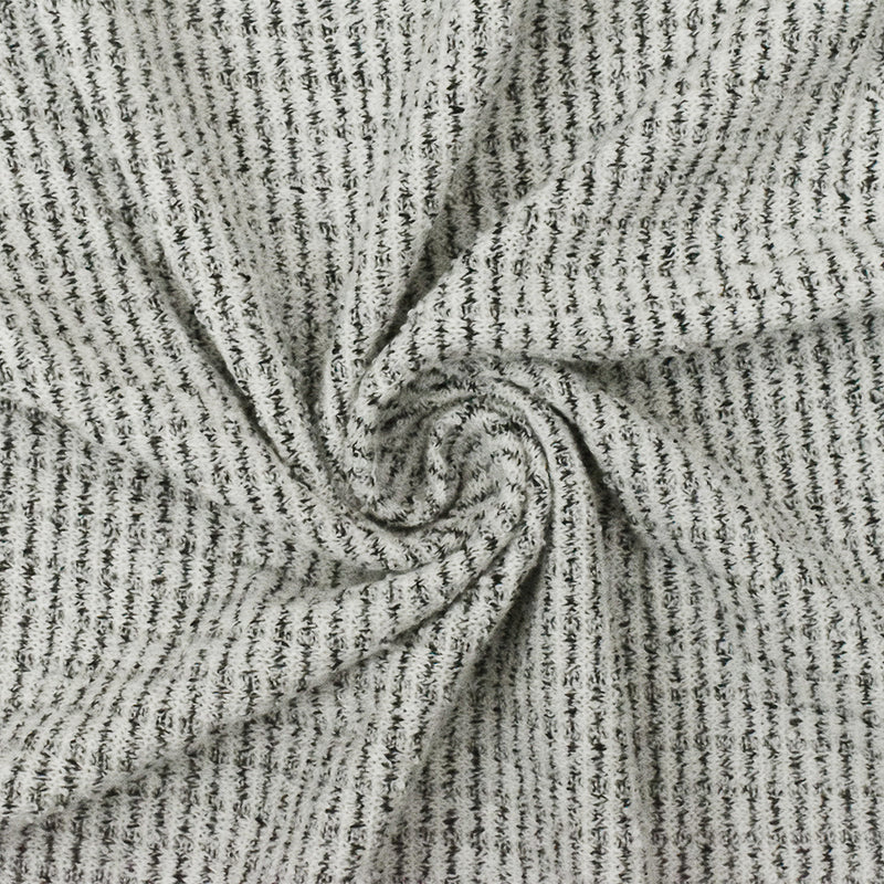 2 3/4 YD PC-Snow White-Black Textured Stripe Stretch Rib Knit fabric