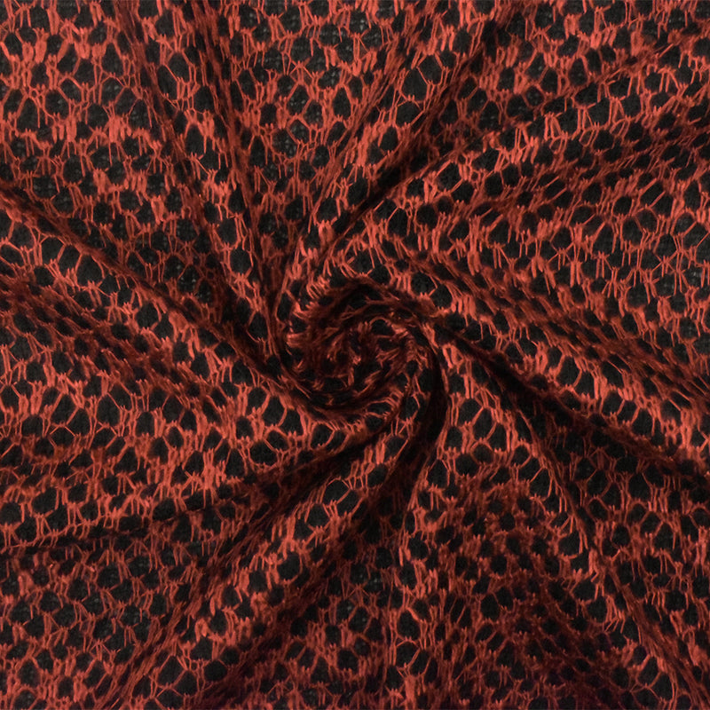 2 3/4 YD PC-Fire Orange-Black Texture Poly Rayon Double Knit Fabric