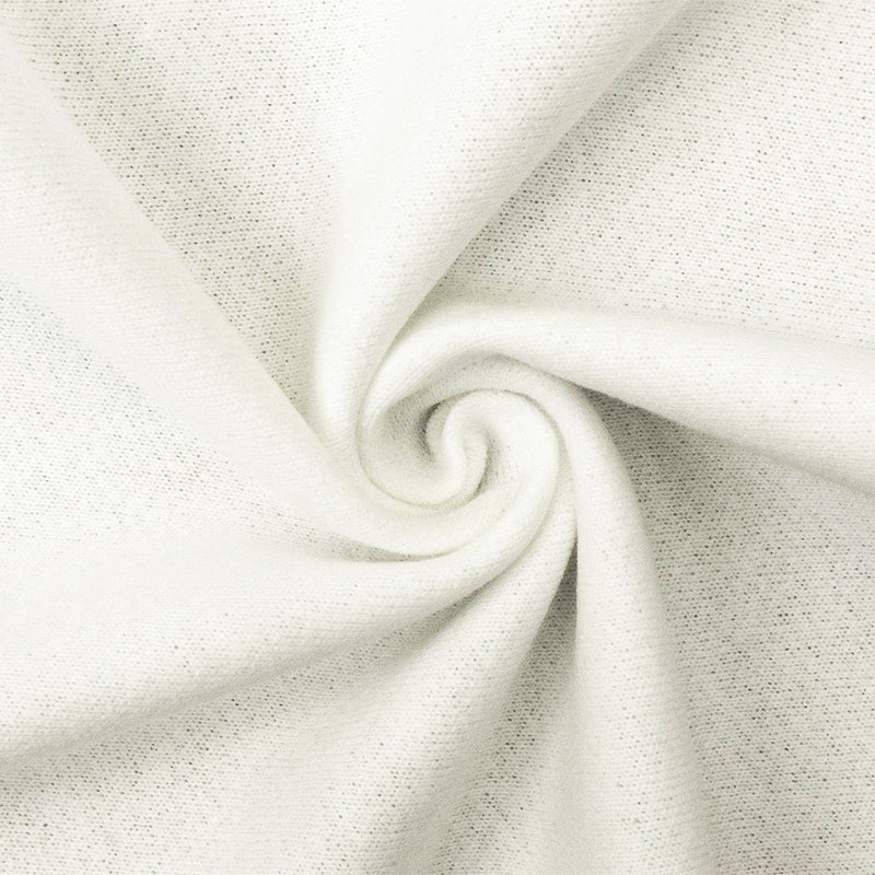 1 YD PC-White Solid Cotton Stretch Spandex Brushed Back Knit Fabric