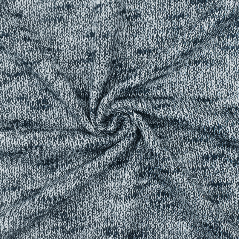 Steel Blue-White Slub-Like Texture Stretch Jersey Knit Fabric
