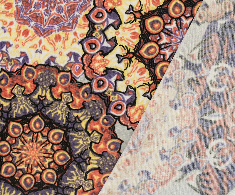 Gray-Coral-Multi Nylon Stretch Medallion Art Printed ITY Jersey Knit Fabric