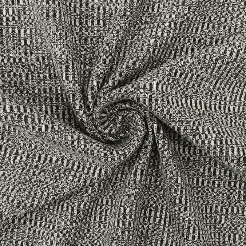 Ash White-Black Distorted Texture Stretch 2X2 Rib Knit Fabric
