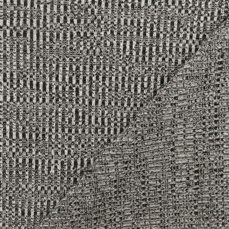 Ash White-Black Distorted Texture Stretch 2X2 Rib Knit Fabric