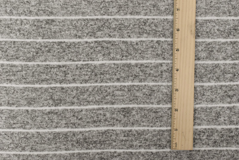 1 YD PC-Soft White-Black-White Stripe Texture Stretch Brushed Jersey Knit Fabric