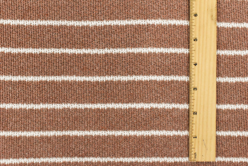 2 1/4 YD PC-Spicy Brown-White Stripe Stretch Jersey Knit Fabric