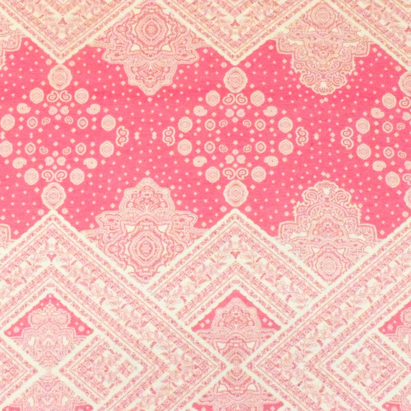 Geranium Pink-White Baroque Border Printed Stretch Rayon ITY Jersey Fabric