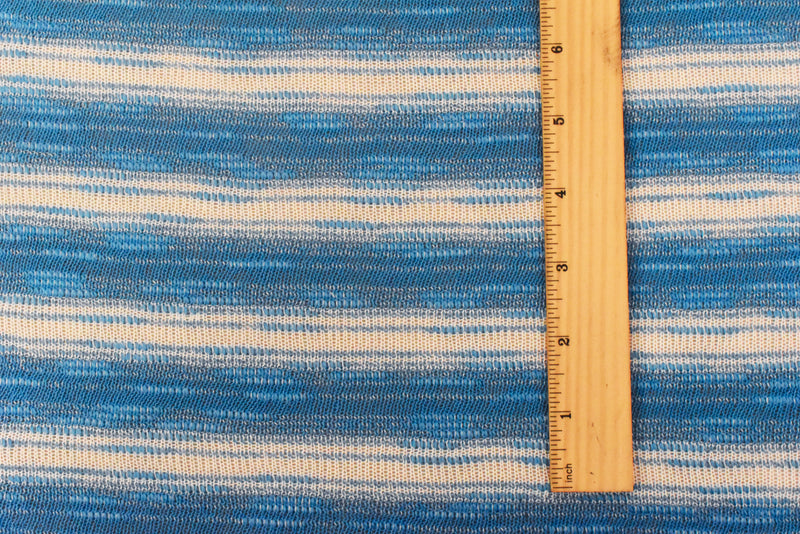 1 5/8 YD PC-Blue-White Slub Striped Poly Cotton Jersey Knit Fabric