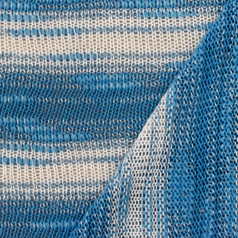 Blue-White Slub Striped Poly Cotton Jersey Knit Fabric