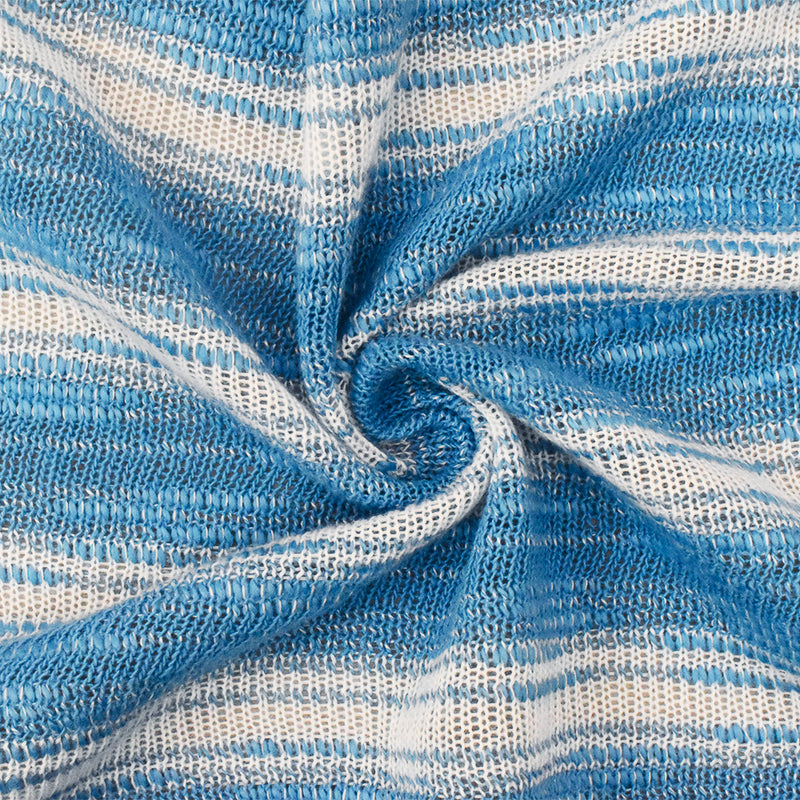 Blue-White Slub Striped Poly Cotton Jersey Knit Fabric