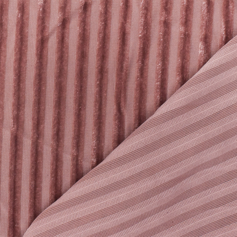 1 1/4 YD PC-Pink Stripe Burnout Stretch Poly Spandex Velvet Knit Fabric