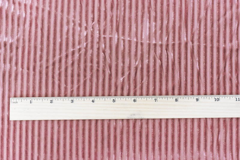 1 1/4 YD PC-Pink Stripe Burnout Stretch Poly Spandex Velvet Knit Fabric