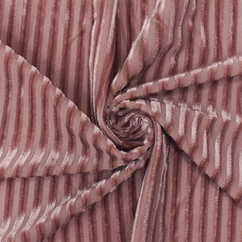 1 1/4 YD PC-Pink Stripe Burnout Stretch Poly Spandex Velvet Knit Fabric