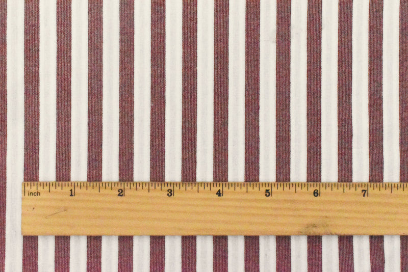 Maroon Red-White Stripe Stretch Poly Double Knit Activewear Fabric
