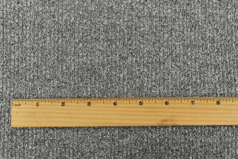 Black-White Texture Stretch Poly Blend Brushed Back 2X2 Rib Knit Fabric