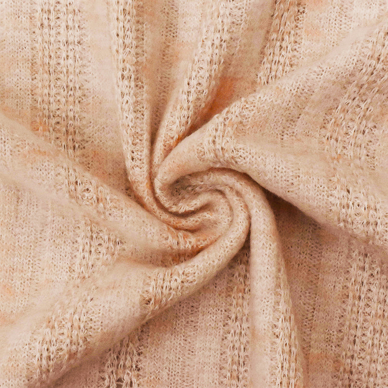 2 YD PC-Peach-White Texture Stretch Spandex Poly Blend Brushed Rib Knit Fabric