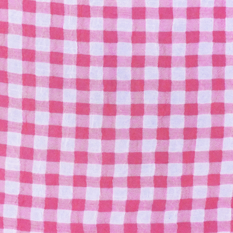 Pink-White Check Poly Crinkle Chiffon Woven Fabric