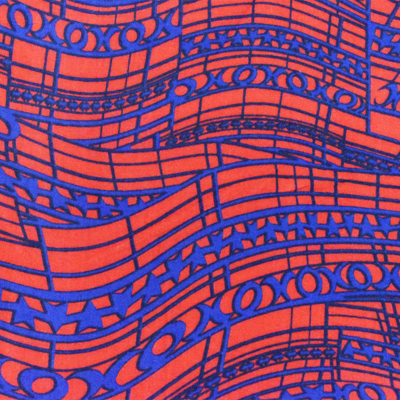 3 3/4 YD PC-Orange-Blue Modern Abstract Printed Rayon Challis Woven Fabric
