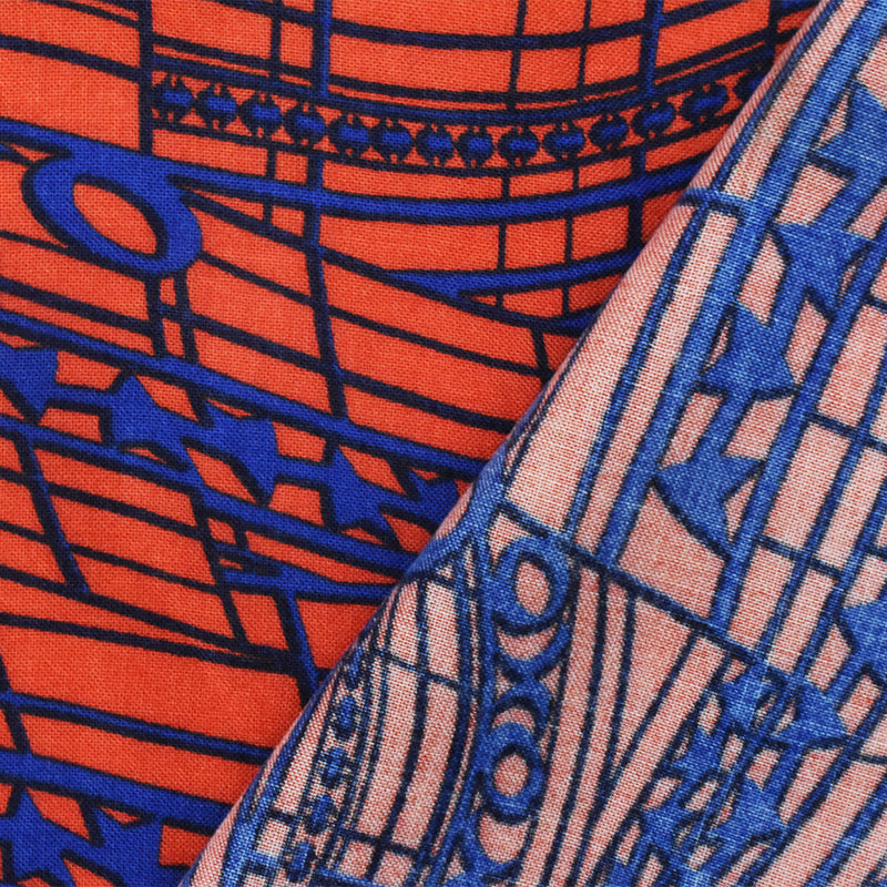 Orange-Blue Modern Abstract Printed Rayon Challis Woven Fabric