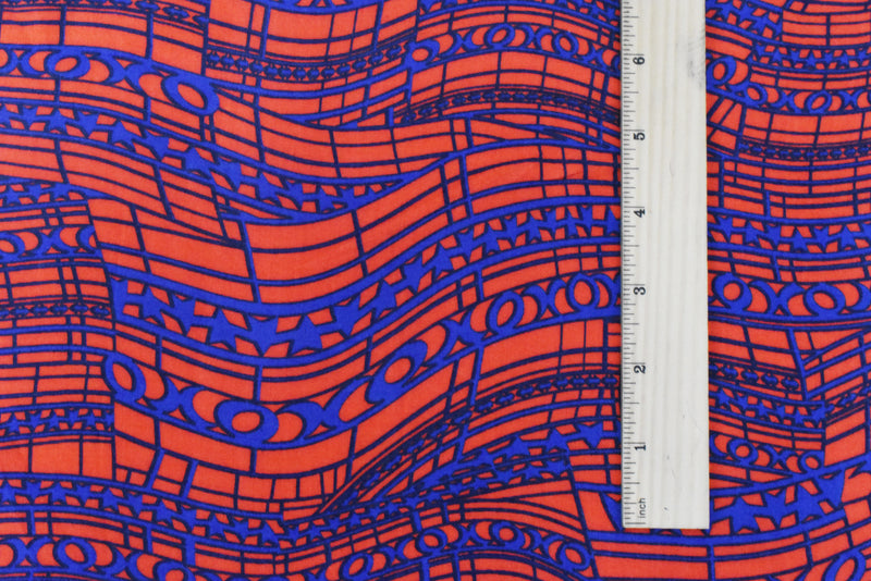3 3/4 YD PC-Orange-Blue Modern Abstract Printed Rayon Challis Woven Fabric