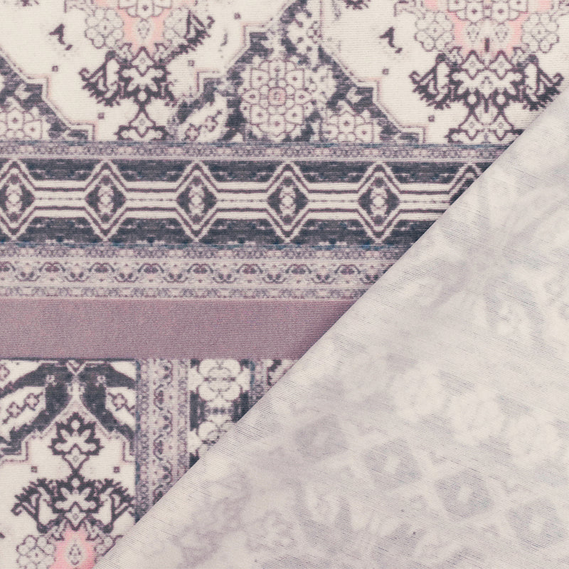 Ivory-Mauve-Multi Moroccan Printed Stretch poly Tricot Knit Swimwear Fabric