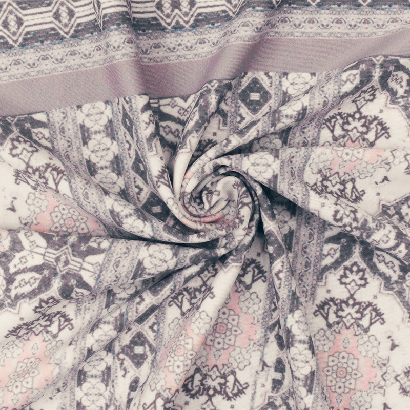 Ivory-Mauve-Multi Moroccan Printed Stretch poly Tricot Knit Swimwear Fabric