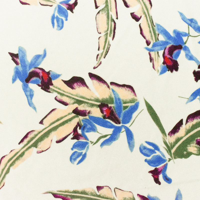 Ivory-Blue-Multi Floral Printed Stretch Nylon Tricot Knit Swimwear Fabric