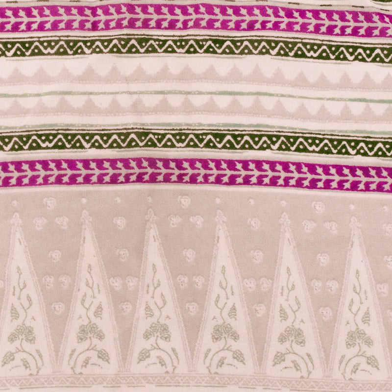 Pink-Ivory-Multi Aztec Stripe Printed Poly Chiffon Woven Fabric