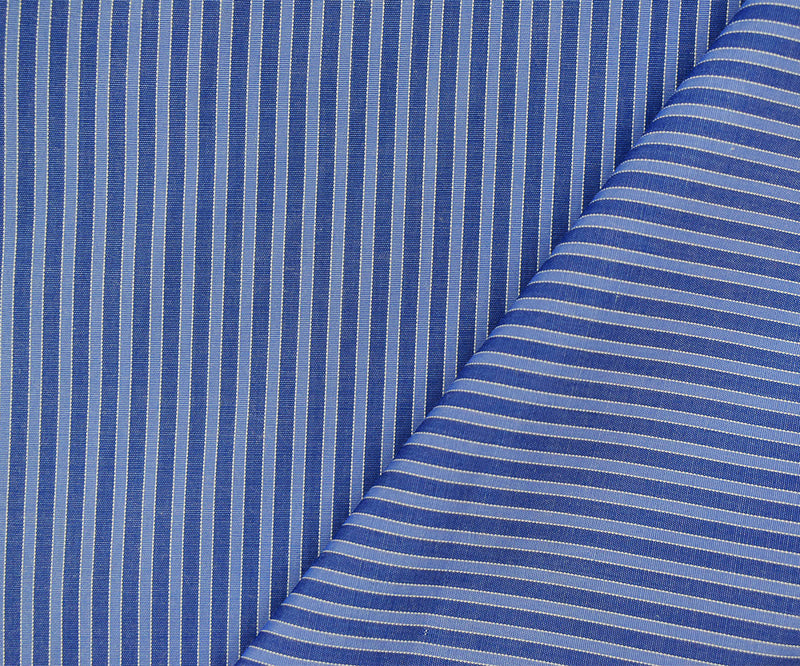 Blue-Light Blue-White Poly Stripe Shirting Woven Fabric