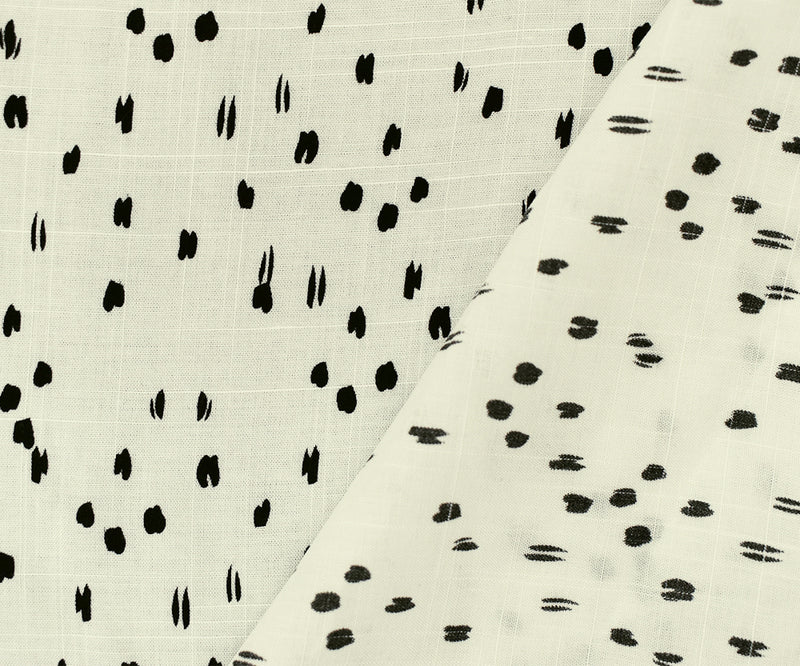 3 YD PC-White-Black Rayon Abstract Spots Semi-Sheer Printed Slub Woven Fabric