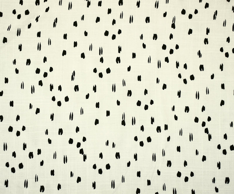 3 YD PC-White-Black Rayon Abstract Spots Semi-Sheer Printed Slub Woven Fabric