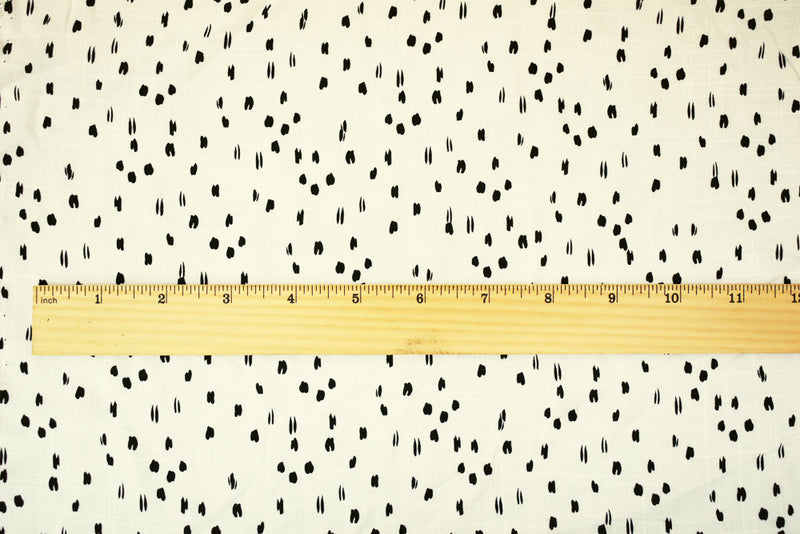3 YD PC-White-Black Rayon Abstract Spots Semi-Sheer Printed Slub Woven Fabric