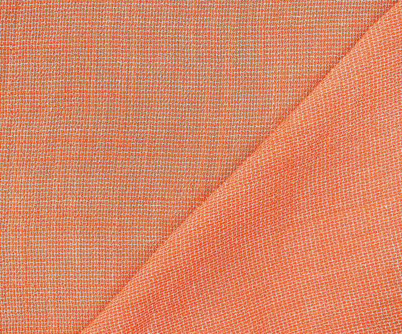 Bright Orange-White Cotton Poly Cross Hatch Gauze Woven Fabric