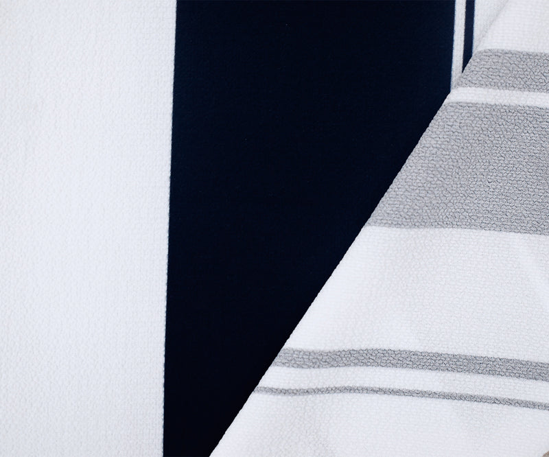White-Deep Navy Stripe Printed Stretch Poly Spandex Crinkle Crepe Woven Fabric