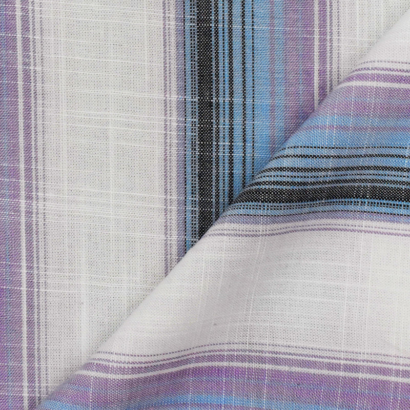 2 YD PC-Purple-Multi Famous Maker Striped Cotton Cross-Hatch Woven Shirting Fabric