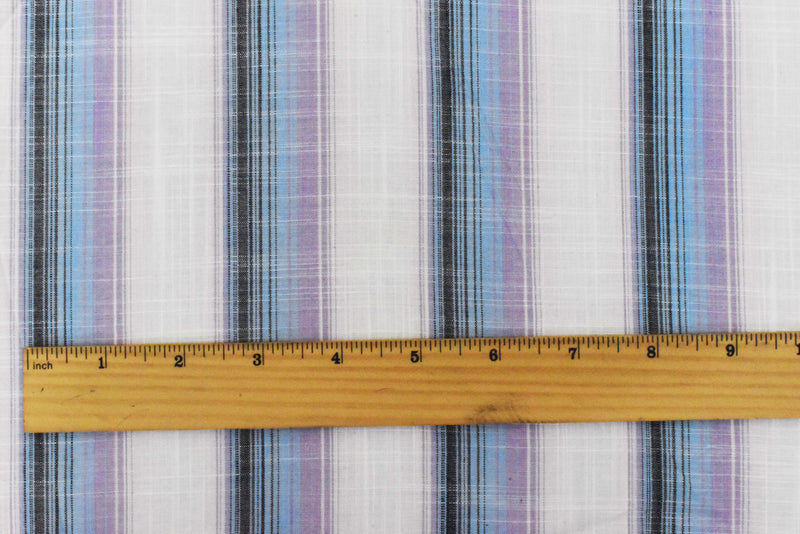2 YD PC-Purple-Multi Famous Maker Striped Cotton Cross-Hatch Woven Shirting Fabric