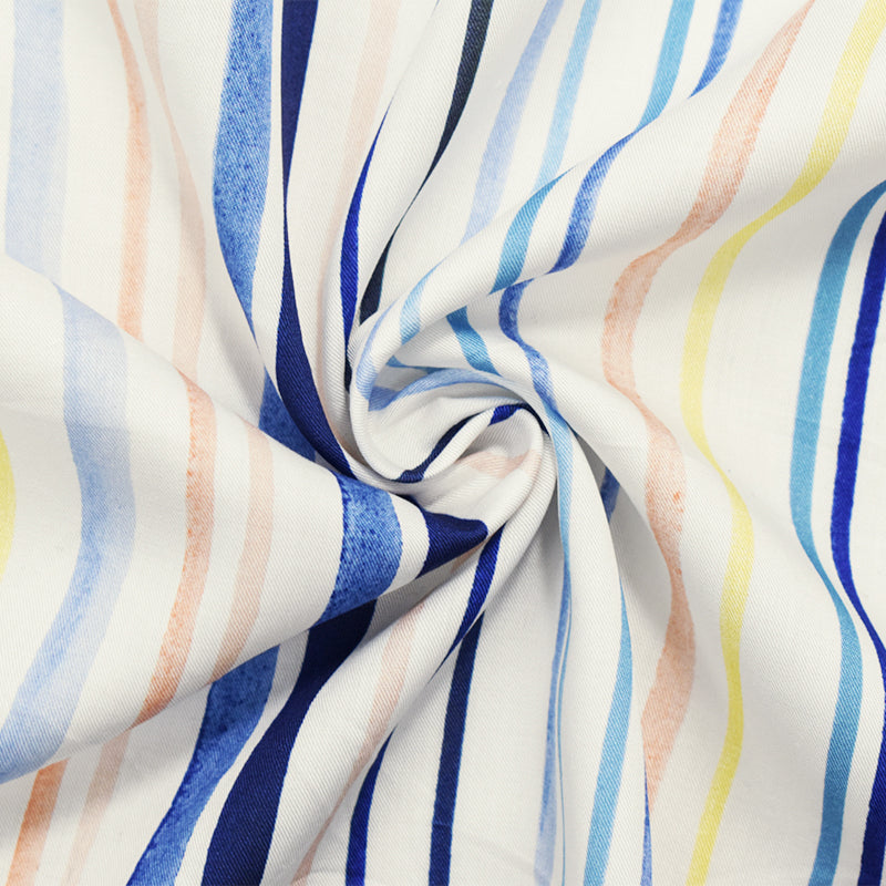 Ivory-Multi Rayon Famous Maker Stripe Printed Twill Woven Fabric