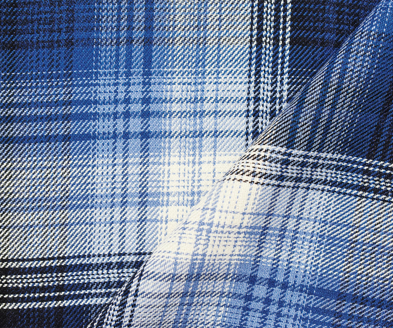 Blue-Ivory Cotton Famous Maker Plaid Twill Woven Fabric