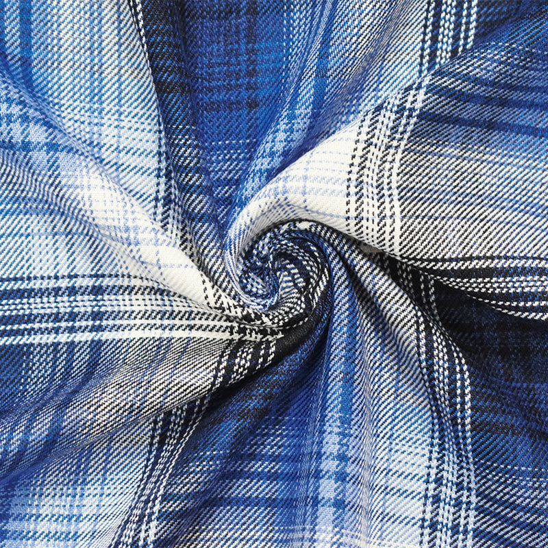 Blue-Ivory Cotton Famous Maker Plaid Twill Woven Fabric