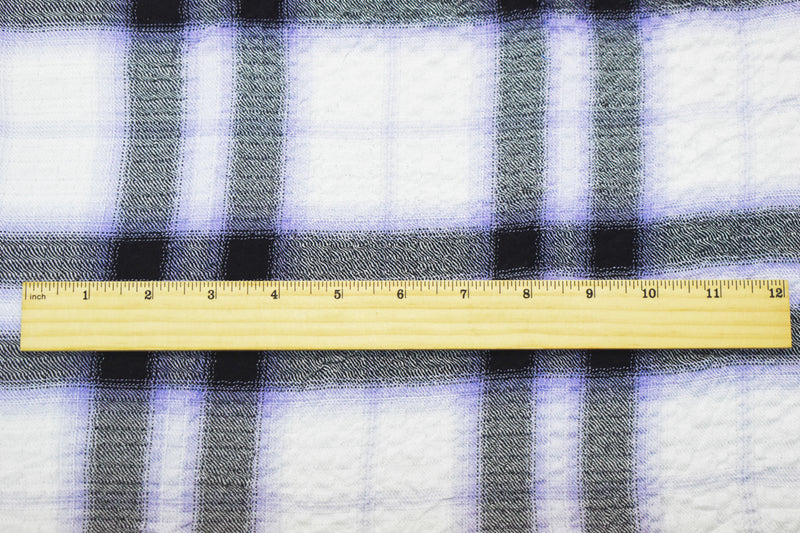 Black-Multi Rayon-Cotton Famous Maker Plaid Crinkle Woven Fabric