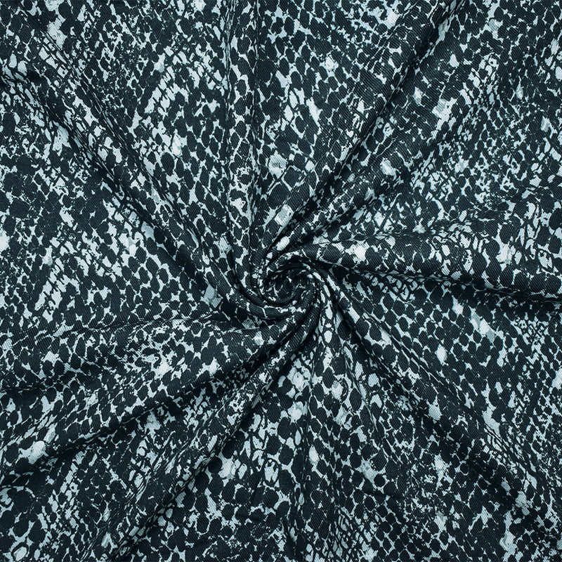 Black-Gray Rayon Reptile Skin Printed Twill Woven Fabric