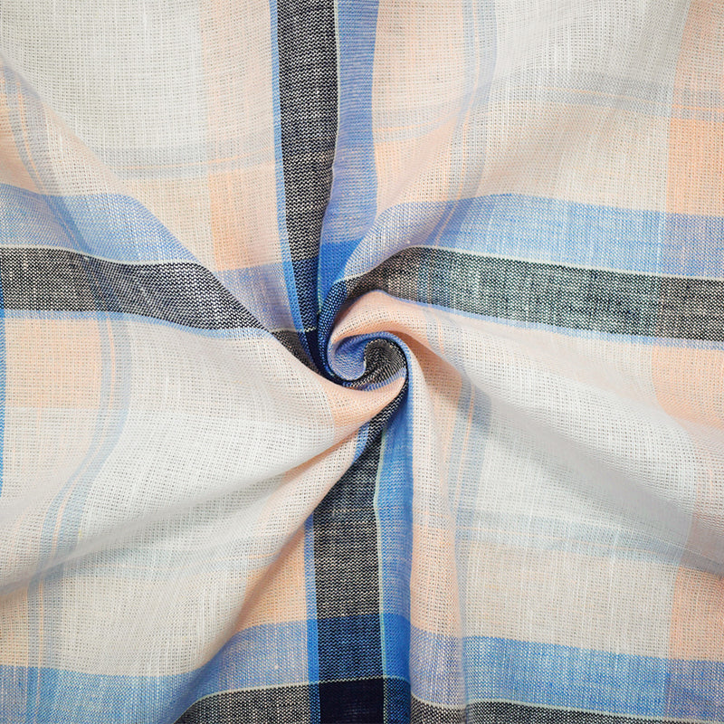 Light Blue-Pink-Multi Famous Maker Cotton Plaid Slub Gauze Woven Fabric