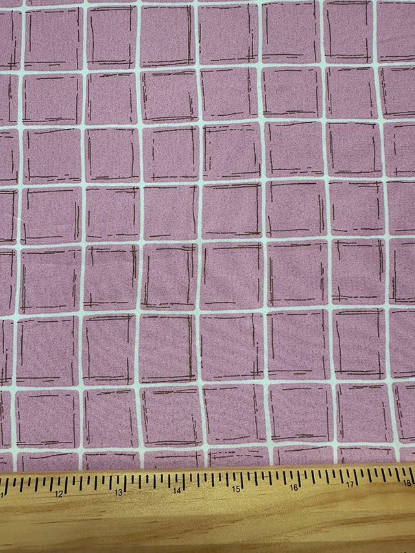 3 YD PC-Pink Windowpane Print Crepe de Chine Fabric