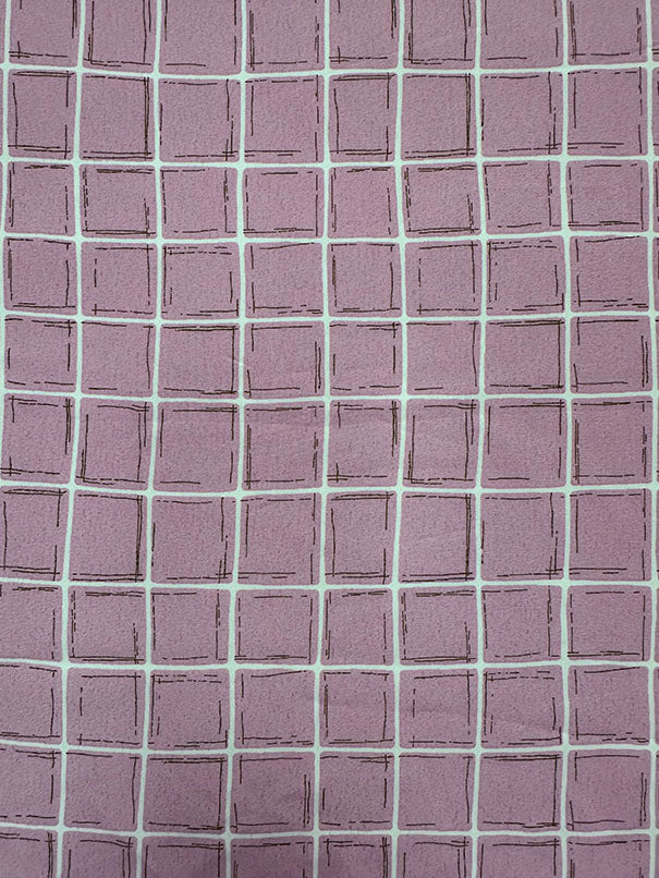 Pink Windowpane Print Crepe de Chine Fabric