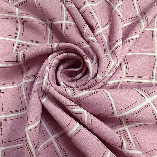 Pink Windowpane Print Crepe de Chine Fabric