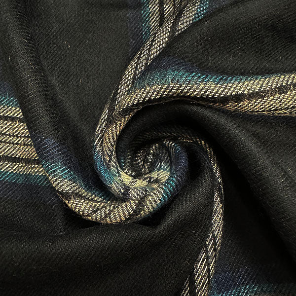 Blue Multi Plaid Single Sided Rayon Wool Flannel Shirting Fabric