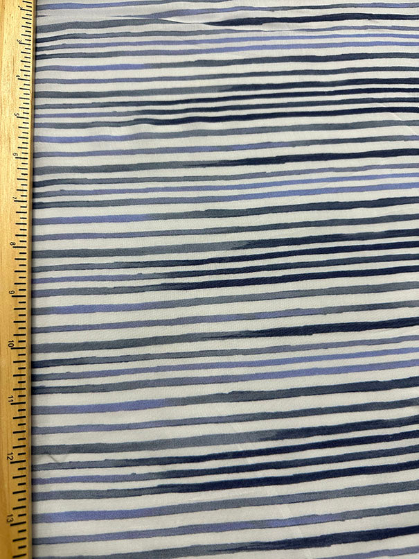 Blue Stripe Print Rayon Lawn Fabric