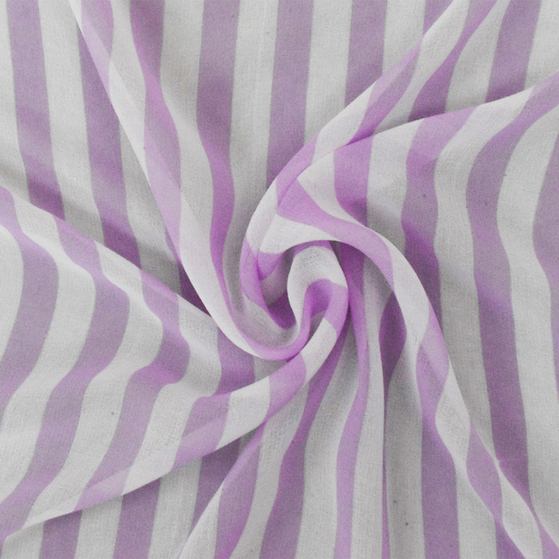Lilac Purple-White Stripe Printed Poly Chiffon Woven Fabric